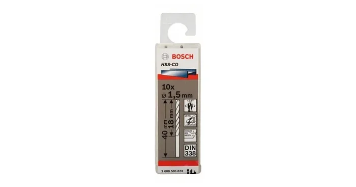 BOSCH Forets pour métal HSS-Co, DIN 338 1,5 x 18 x 40 mm (10 pièces) 2608585873