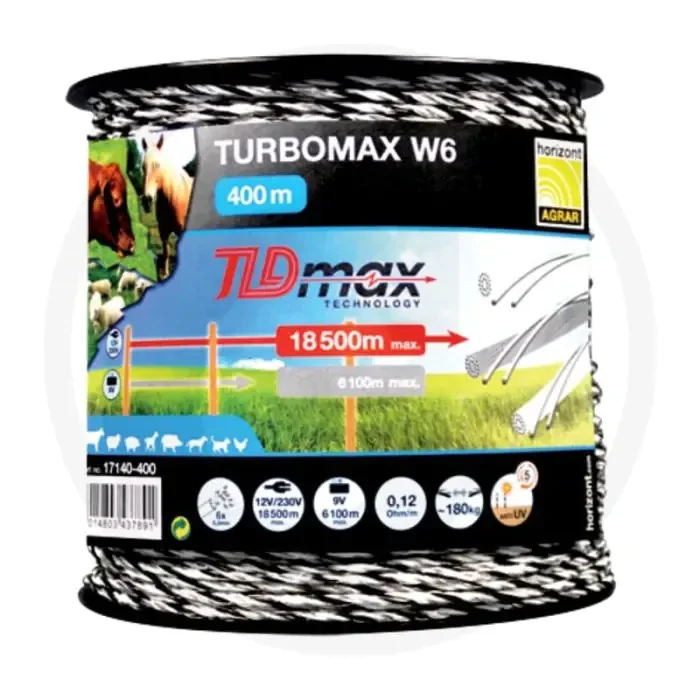 Clôture électrique horizontale turbomax w6 – bobine 1000m – conductivité 0.12 ohm/m