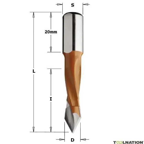 CMT 375.090.11 Foret à cheville pointue 9mm – tige 10×20 – Droite