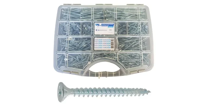 Coffret vis bois et agglo VBA TF Pozidriv acier zingué blanc 1055 pièces – VISWOOD