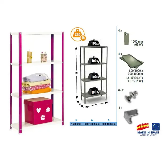 Etagère rangement 1600x800x400mm Rose/Blanc Charge 100Kg Homeclassic C