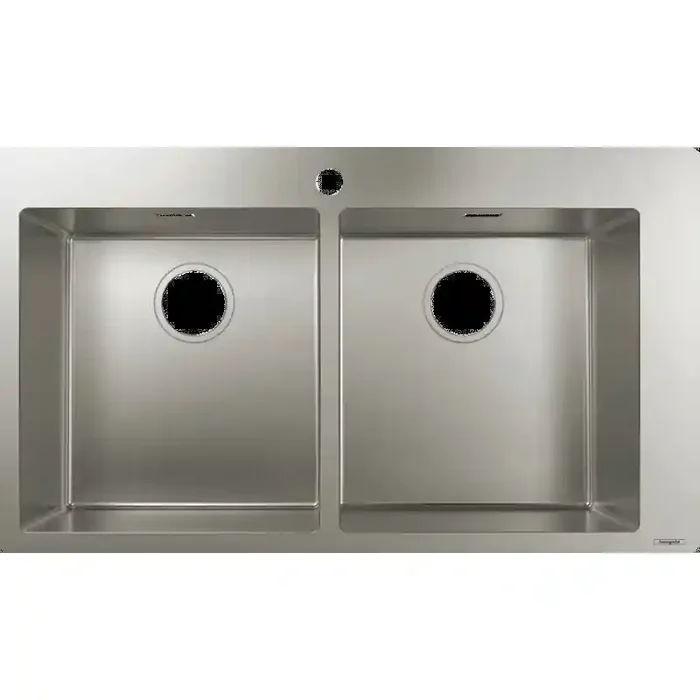 Evier encastré acier inoxydable 2 cuves 370x370mm S711-F765 trou robin