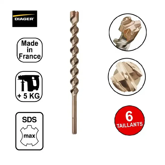 Foret Sds Max Ultimat 6 taillants (matériaux durs) Diam40x L540- 166D4