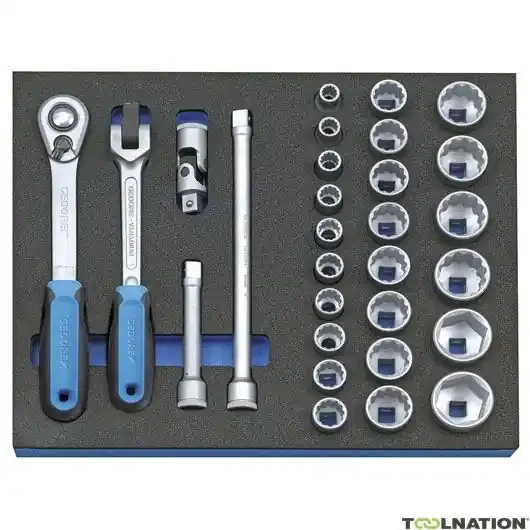 Gedore 2016494 2500 CT2-D 19 Kit de clés à douille 1/2″ en module 2/4 CT, 29 pièces