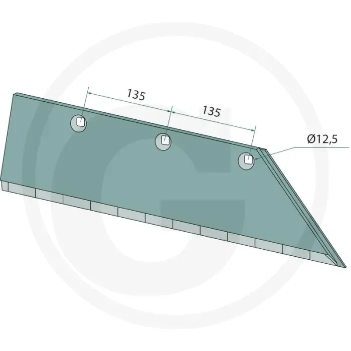 Heavy duty schaar-achterstuk rechts – gatafstand 135-135mm Ø 12,5