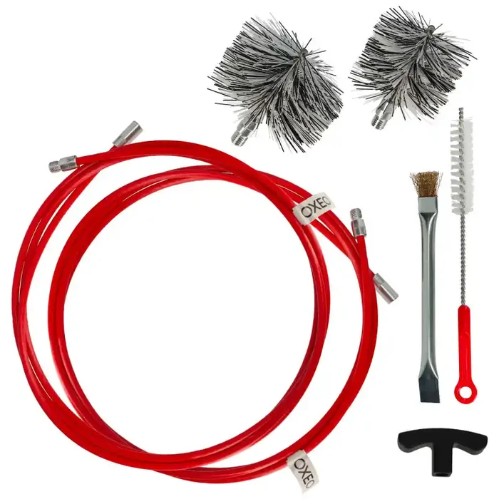 Kit nettoyage poêle à granulés – Ramonage poêle à pellet – 2 Rallonges flexibles 3m – 2 Brosses en nylon – Grattoir avec pinceau