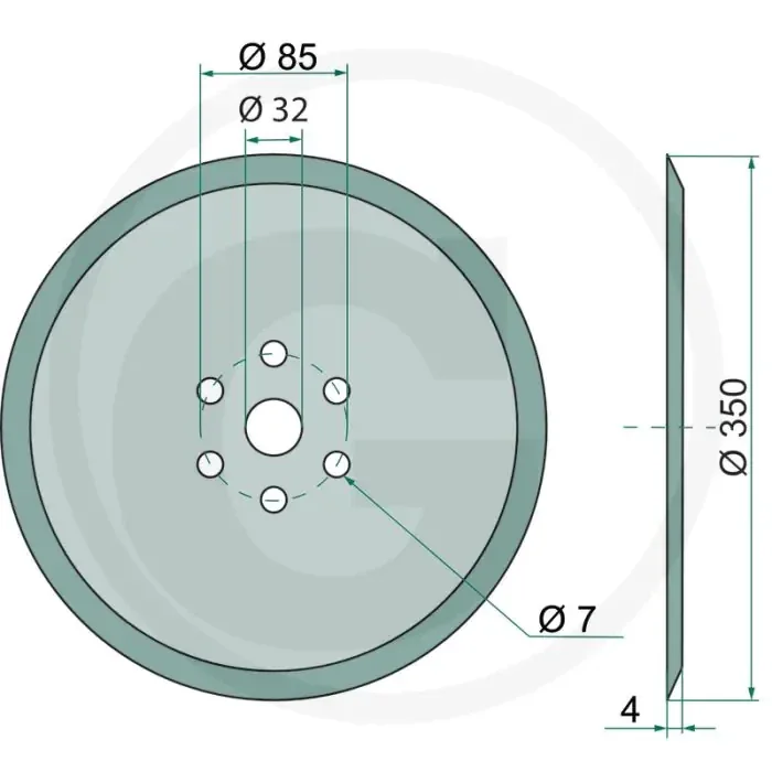 Kouterschijf glad, Ø: 350 x 4 mm – buiten-Ø: 350mm
