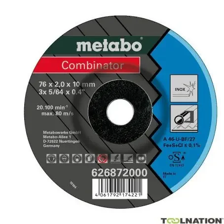 Metabo Accessoires 626872000 Meule à tronçonner Combinator Inox 76 x 2,5 x 10 mm 3 pièces