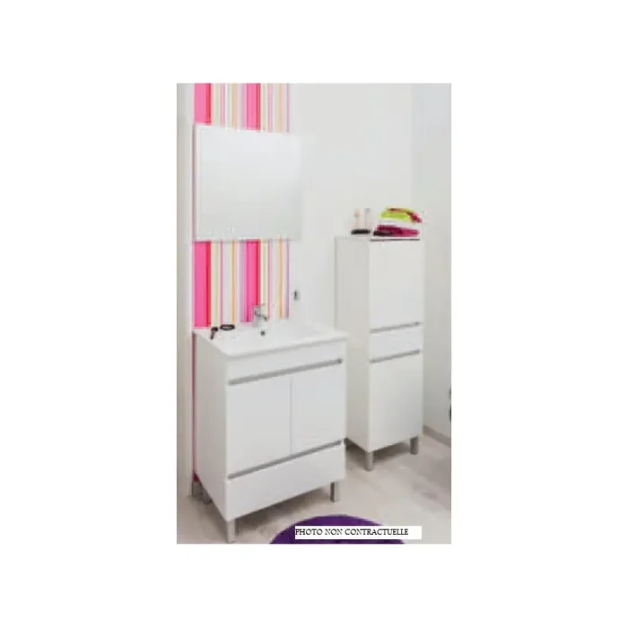 Meuble salle de bain blanc à poser 80cm portes+tiroir livré monté LANC