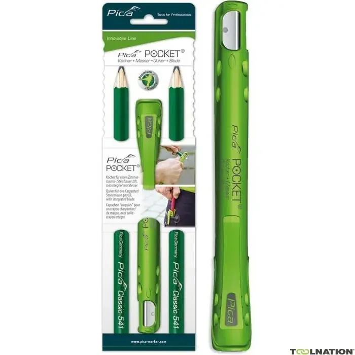 Pica PI50502 Pocket 505/02 – 2 pcs de crayon de pierre Pica 541/24 + support avec taille-crayon intégré