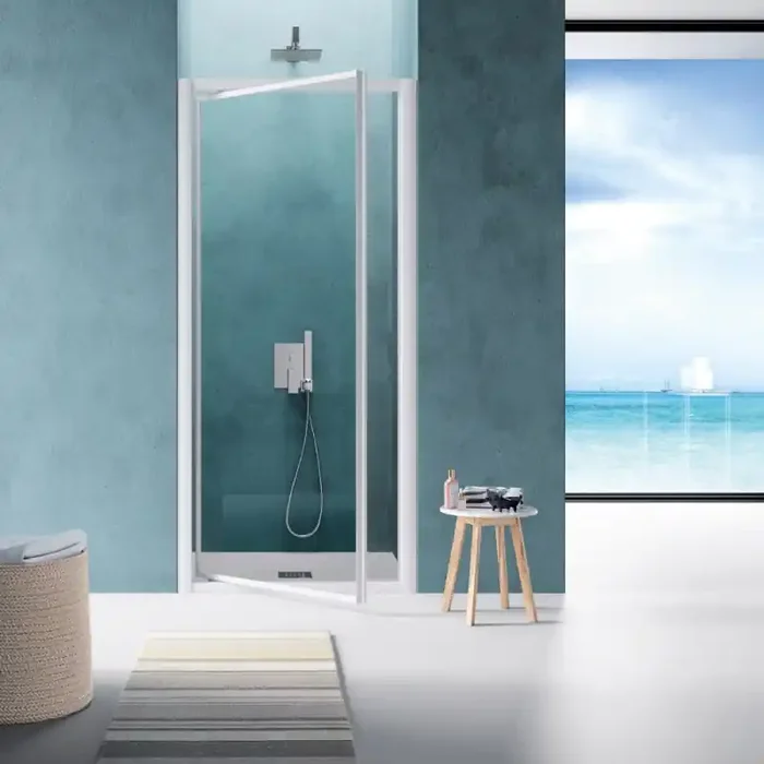 Porte de douche pivotante 86 94 cm Profilés blanc verre transparent AM