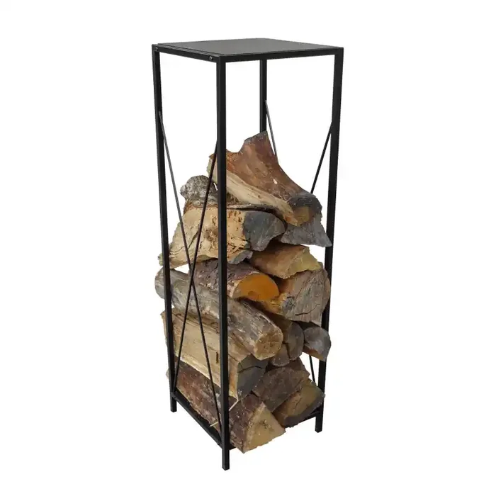 Range bûche intérieur colonne – étagère à bois de chauffage acier – porte bûche design – 110x34x34 cm – Noir