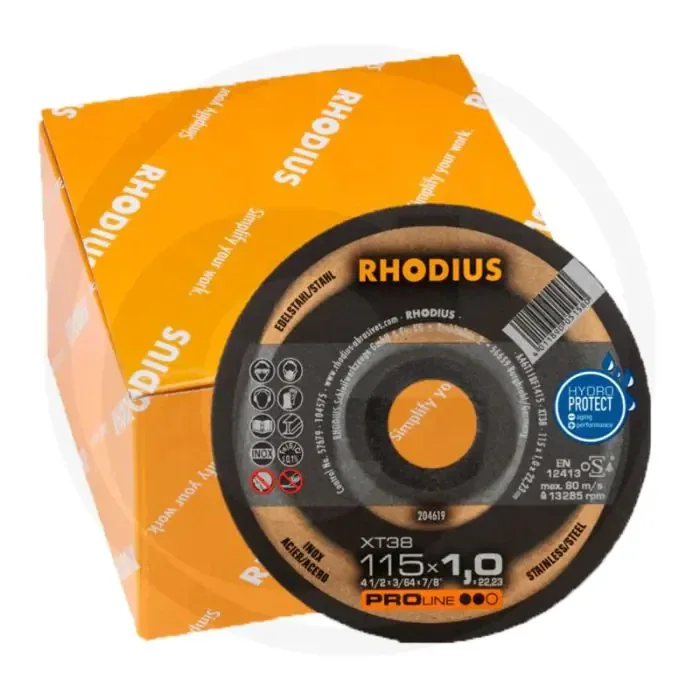 Rhodius meule à tronçonner xt38 multi vpe 50 xt38 pour acier inoxydable 115×1,0x22,2mm