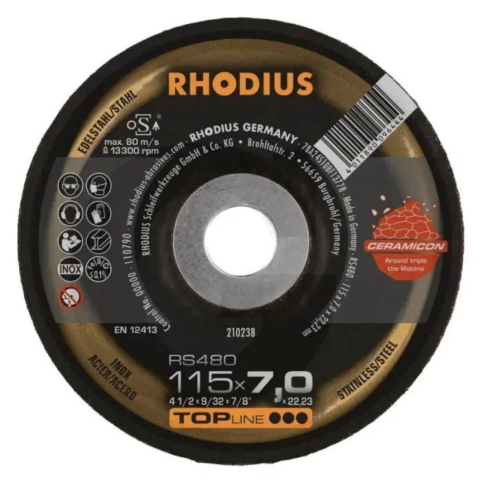 Rhodius rhodius afbraamschijf rs480 rs480 – gebogen 230x7x22,2mm 6650 u/min