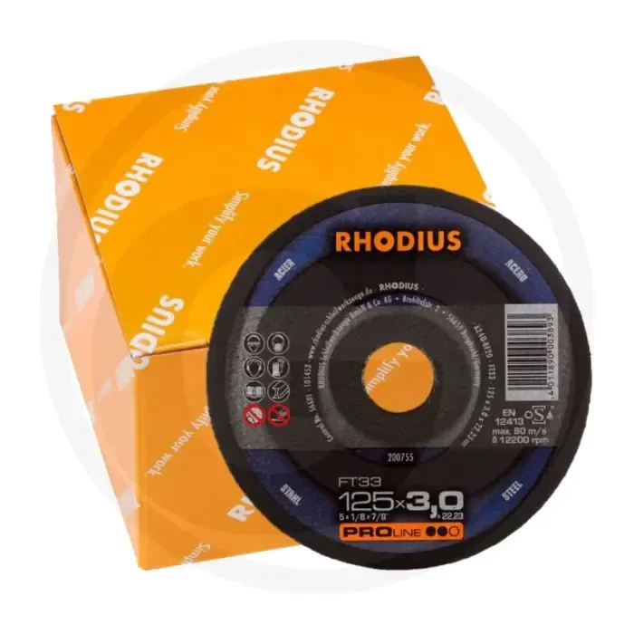 Rhodius rhodius doorslijpschijf ftk33 vpe 25 ftk33 – gebogen 125x3x22,2mm 12250 u/min