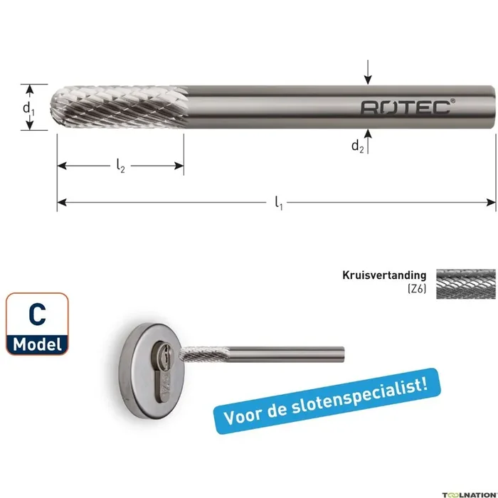 Rotec 432.0601-80 Fraise en carbure de tungstène 6 mm modèle C