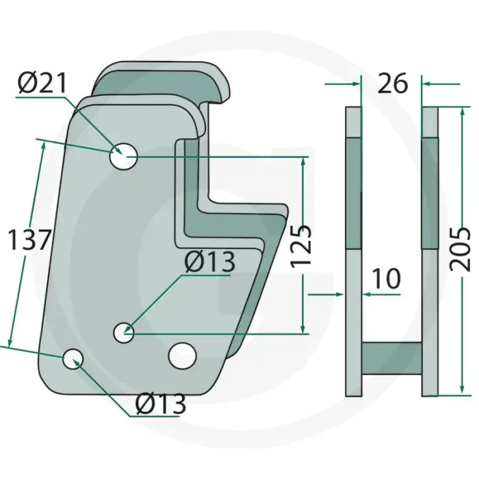 Support pour cadre de 80 mm – pour tige 60 x 25, avec Ø : 21 alésage