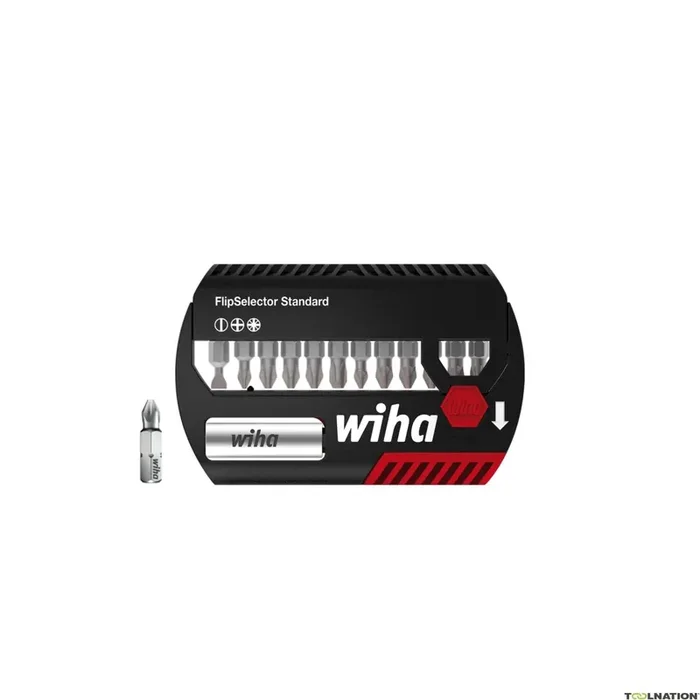 Wiha 39049 Jeu d‘embouts FlipSelector Standard 25 mm à fente, Phillips, pozidriv 13 pièces 1/4″ avec clip ceinture sous blister ()